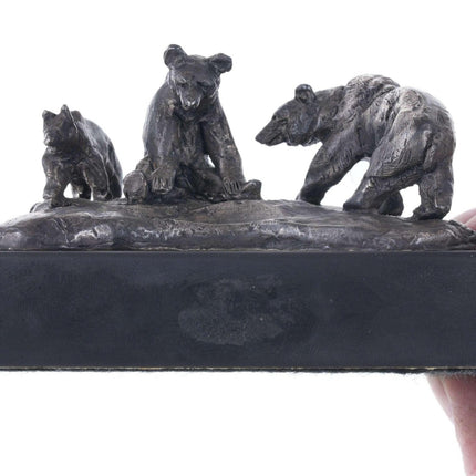 Charles M. Russell, Trigg Solid Sterling Silver Three Grizzly Bears Sculpture Li