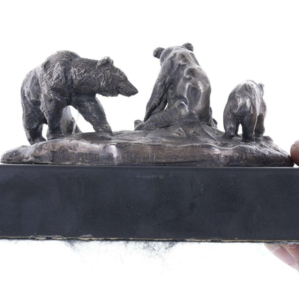Charles M. Russell, Trigg Solid Sterling Silver Three Grizzly Bears Sculpture Li