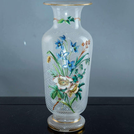 尼古拉斯·J·卢茨 (Nicholas J. Lutz，1835-1906) 归因于不寻常的维多利亚艺术玻璃珐琅 Latticino 花瓶