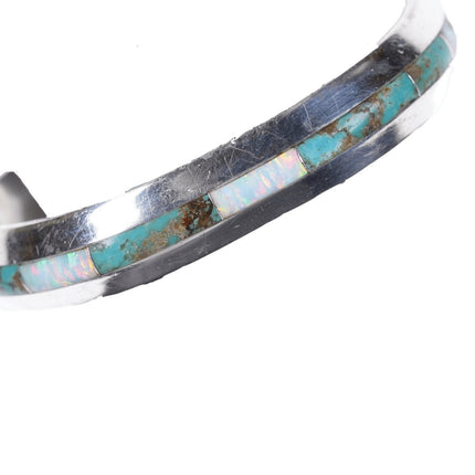 Vintage Native American Turquoise/opal channel inlay bracelet