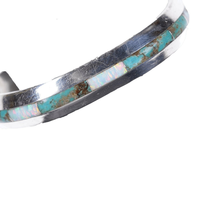 Vintage Native American Turquoise/opal channel inlay bracelet