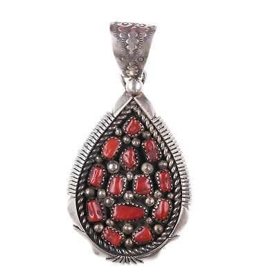 Vintage Navajo Sterling and coral cluster pendant