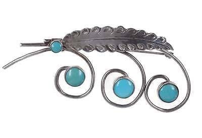 Vintage Native American sterling and turquoise feather brooch