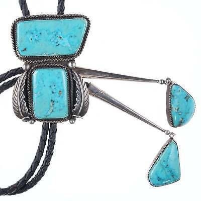 Vintage Navajo Silver and turquoise bolo tie n