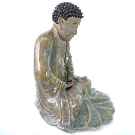 Antike chinesische Shiwan-Buddha-Figur mit Flambe-Umhang