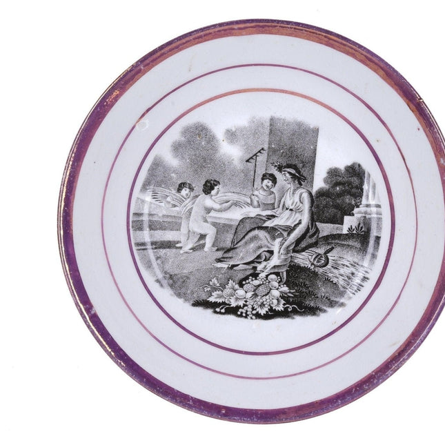 c1850 Staffordshire Pink lustre rimmed transferware bowl