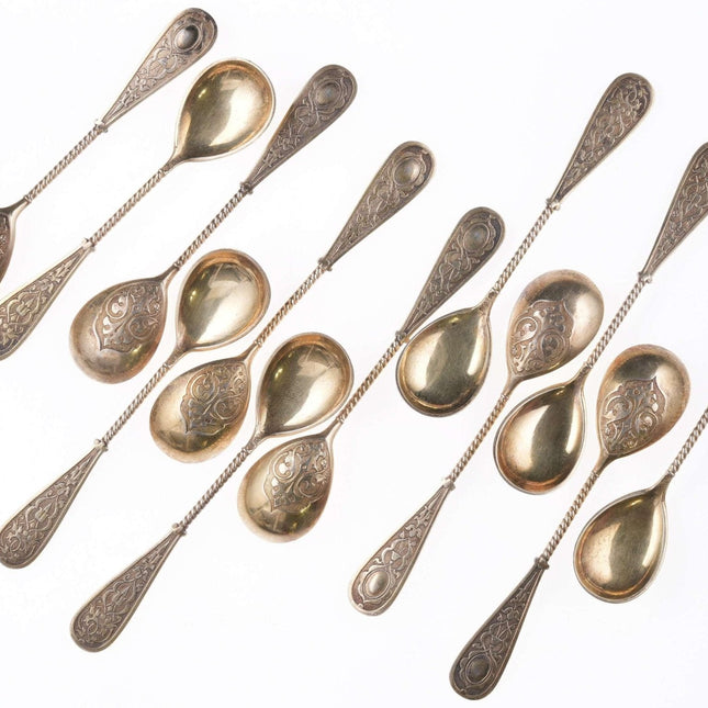 12 Antique Gilt 800 Silver demitasse spoons