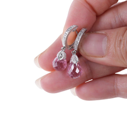 Ohrringe aus 14-karätigem Weißgold mit rosafarbenem Quarz und Diamant