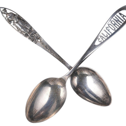 2 Antique Sterling California Souvenir spoons Pomona CA dess of Fruits