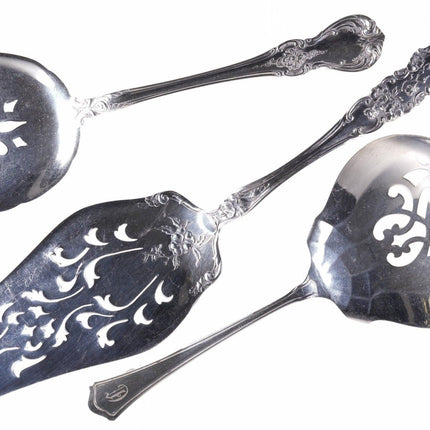 3 American Sterling slotted serving spoons/Cake server