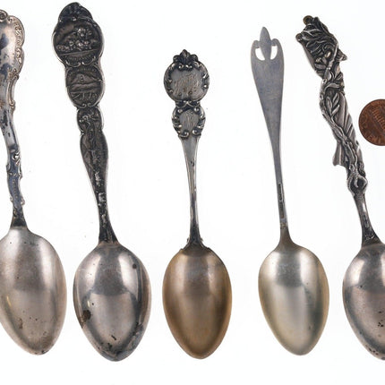 5 c1900 Sterling Souvenir spoons