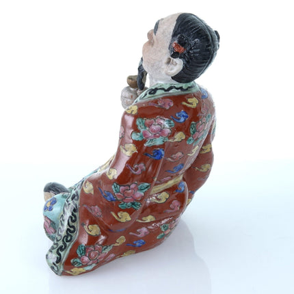 Antique Chinese Famille Rose Figure holding cup and Tablet