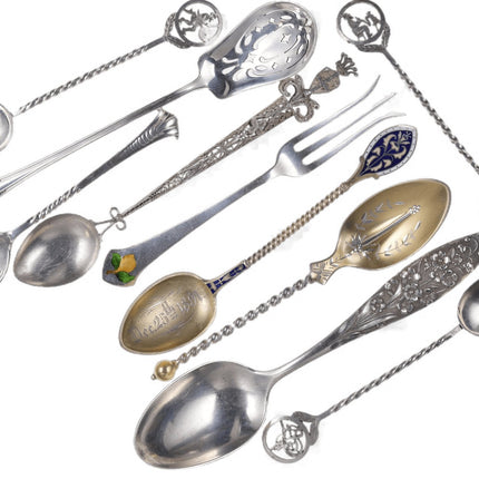 Collection Victorian Sterling Enamel/Novelty serving spoons and forks