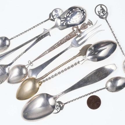 Collection Victorian Sterling Enamel/Novelty serving spoons and forks