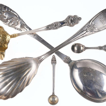 Pat 1847 Tiffany-Münze Silber, skandinavischer 830er Silber-Storchlöffel und mehr Fancy Sterling