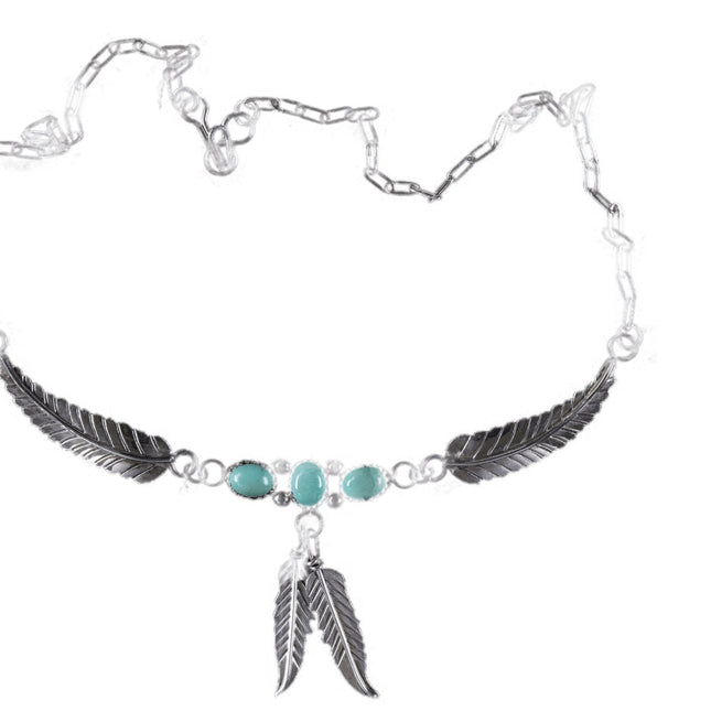 Vintage Navajo Sterling/Turquoise dainty leaf necklace