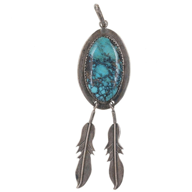 Vintage Native American Sterling turquoise feather pendant