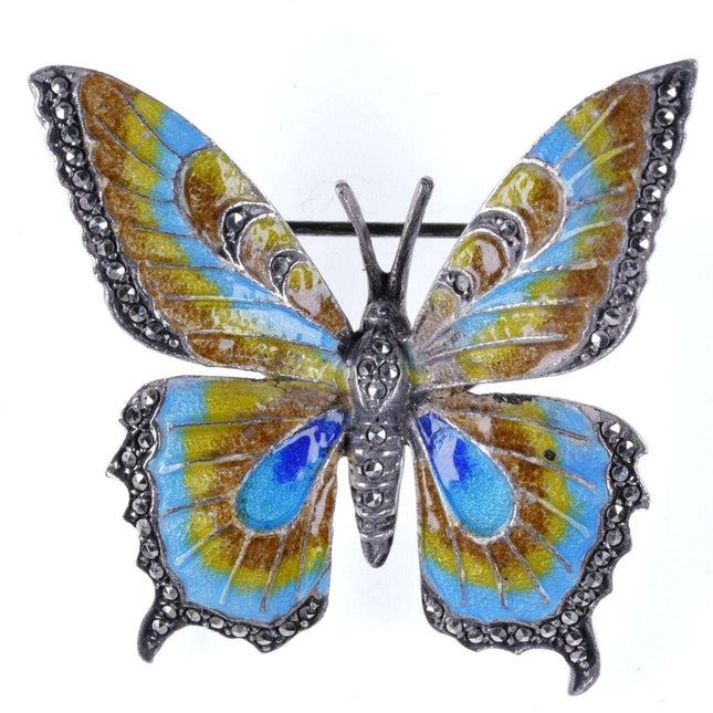 Vintage German Sterling Guilloche Marcasite Butterfly brooch