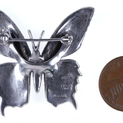 Vintage German Sterling Guilloche Marcasite Butterfly brooch