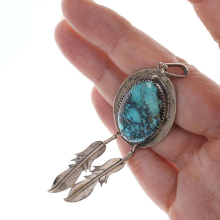 Vintage Native American Sterling turquoise feather pendant