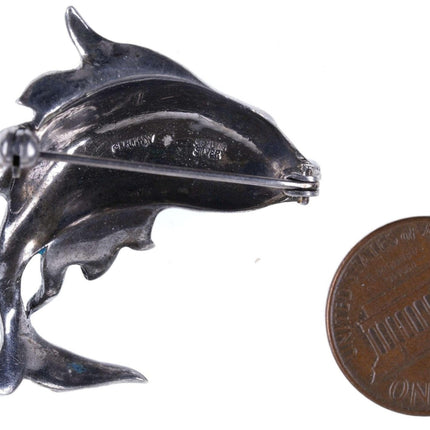 Vintage German Sterling Guilloche Marcasite Fish brooch
