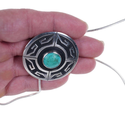 Vintage Mexican sterling turquoise pendant on necklace