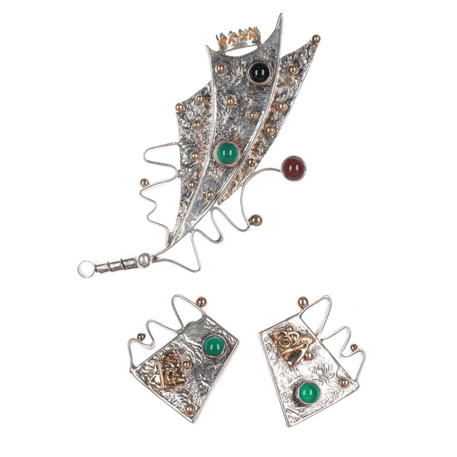 Tricia Young Sterling 14k, and gemstone earrings and pin set
