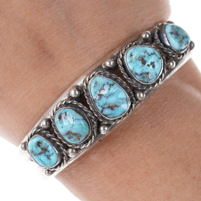 Vintage Native American Sterling with turquoise cuff bracelet e