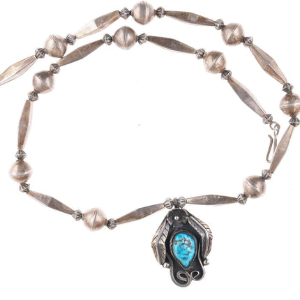 Vintage Navajo silver and turquoise beaded necklace