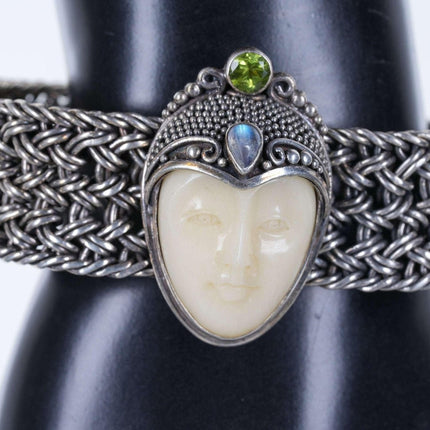 Vintage Heavy Sterling Carved face Bracelet and ring