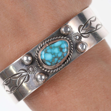 Vintage Native American Turquoise Sterling Heavy Stamped Cuff bracelet