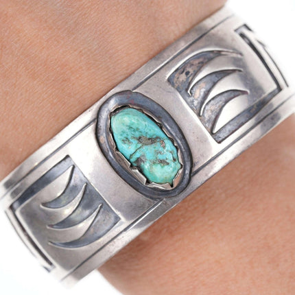 Vintage Hopi Overlay Sterling silver turquoise cuff bracelet sf