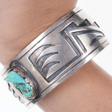 Vintage Hopi Overlay Sterling silver turquoise cuff bracelet sf