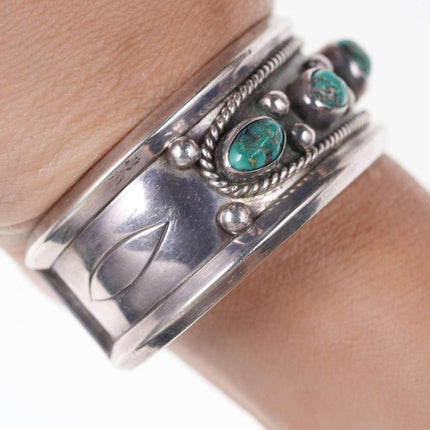 Vintage Native American Turquoise Sterling Row cuff