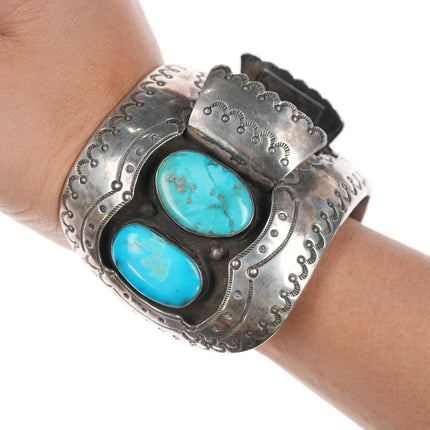 6.75" Large Mae G Navajo 50's-60's Watch cuff bracelet with turquoise
