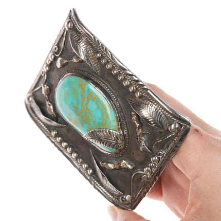Vintage G Native American silver and turquoise belt buckle