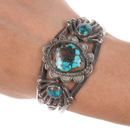 6" 40's-50's Zuni Juan DeDios Style silver high grade turquoise cuff bracelet