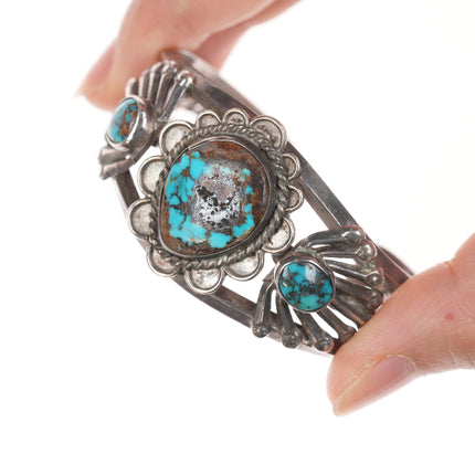 6" 40's-50's Zuni Juan DeDios Style silver high grade turquoise cuff bracelet