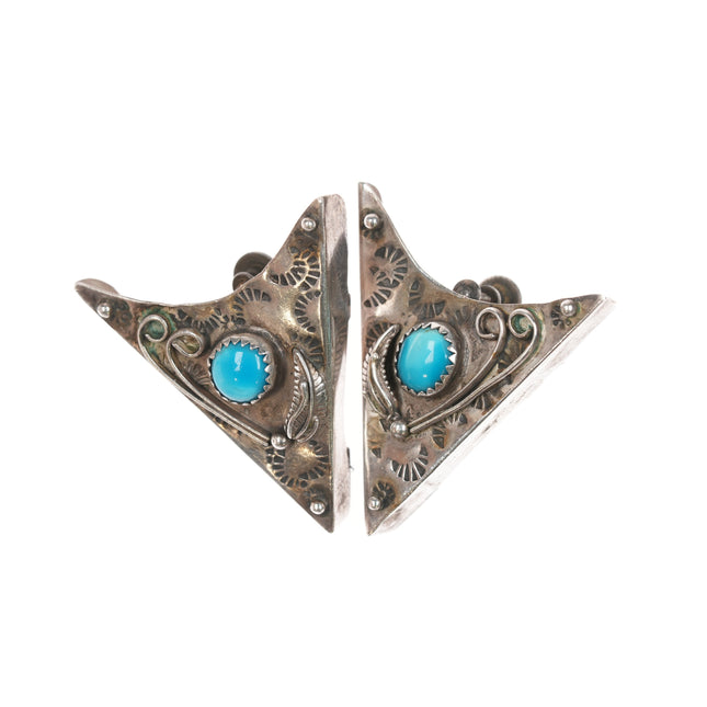 Vintage Navajo silver and turquoise collar tips
