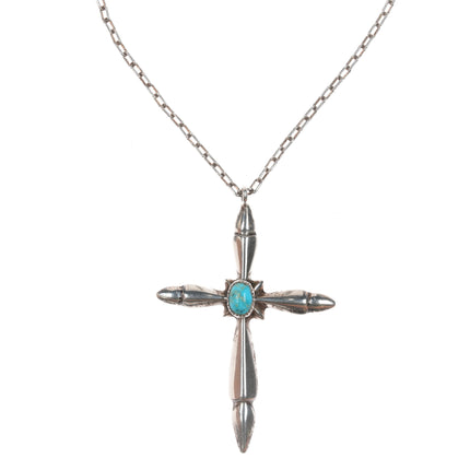 Vintage Navajo silver and turquoise cross on necklace