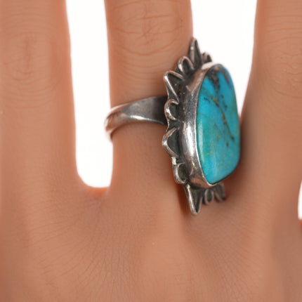 sz8.5 Large Vintage Freeform sterling native American turquoise ring