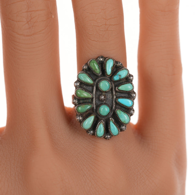 sz6.75 30's-40's Zuni cluster turquoise silver ring