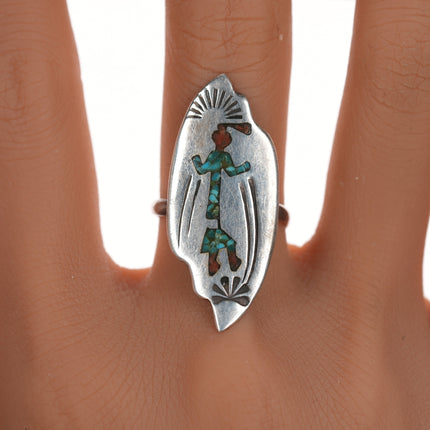 sz8.5 1970's Navajo silver chip inlay ring