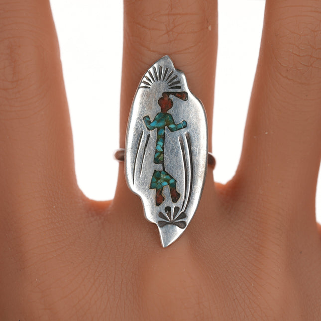 sz8.5 1970's Navajo silver chip inlay ring