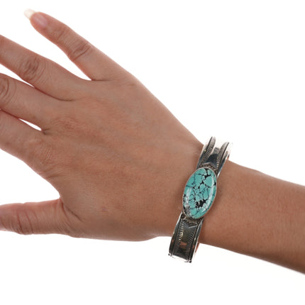7" AJ Navajo silver and turquoise cuff bracelet