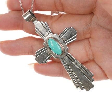 Julian Arviso Navajo silver and turquoise cross pendant