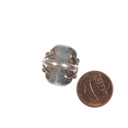 sz5 30's-40's Navajo silver picture jasper ring