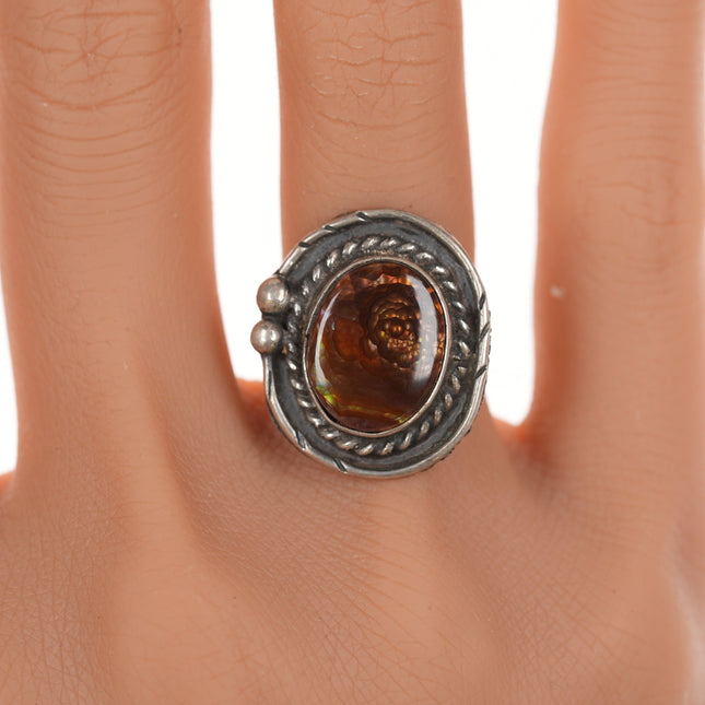 sz5.75 60's-70's Navajo Fire Agate silver ring