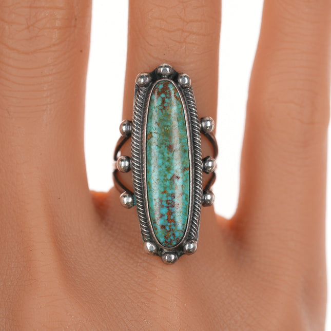 sz6 c1930's #8 Turquoise Navajo long silver ring