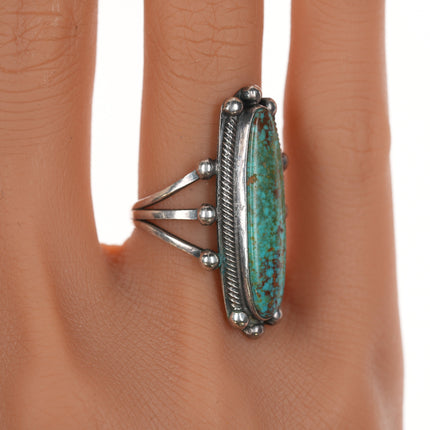 sz6 c1930's #8 Turquoise Navajo long silver ring